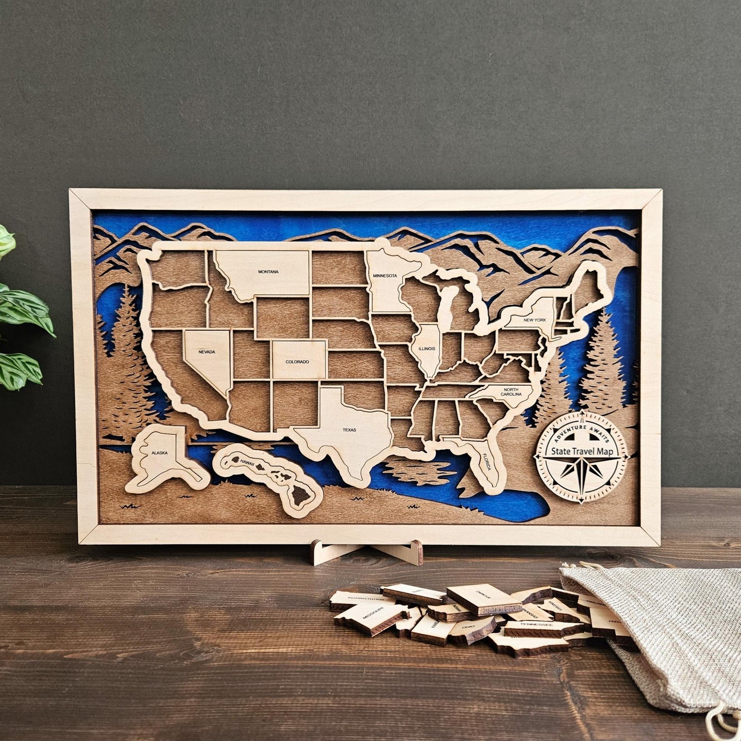 USA State Travel Map-Blue Background