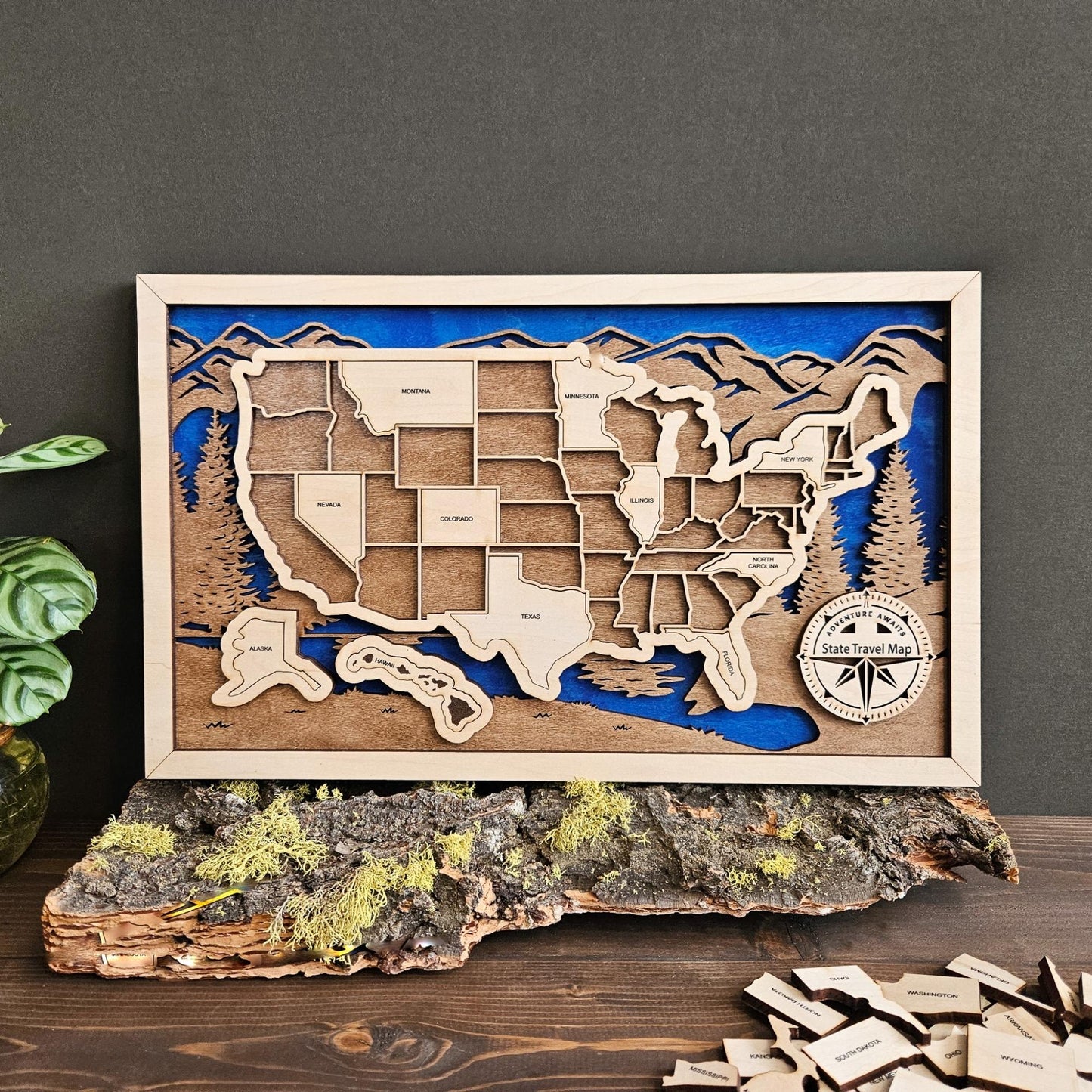 USA State Travel Map-Blue Background