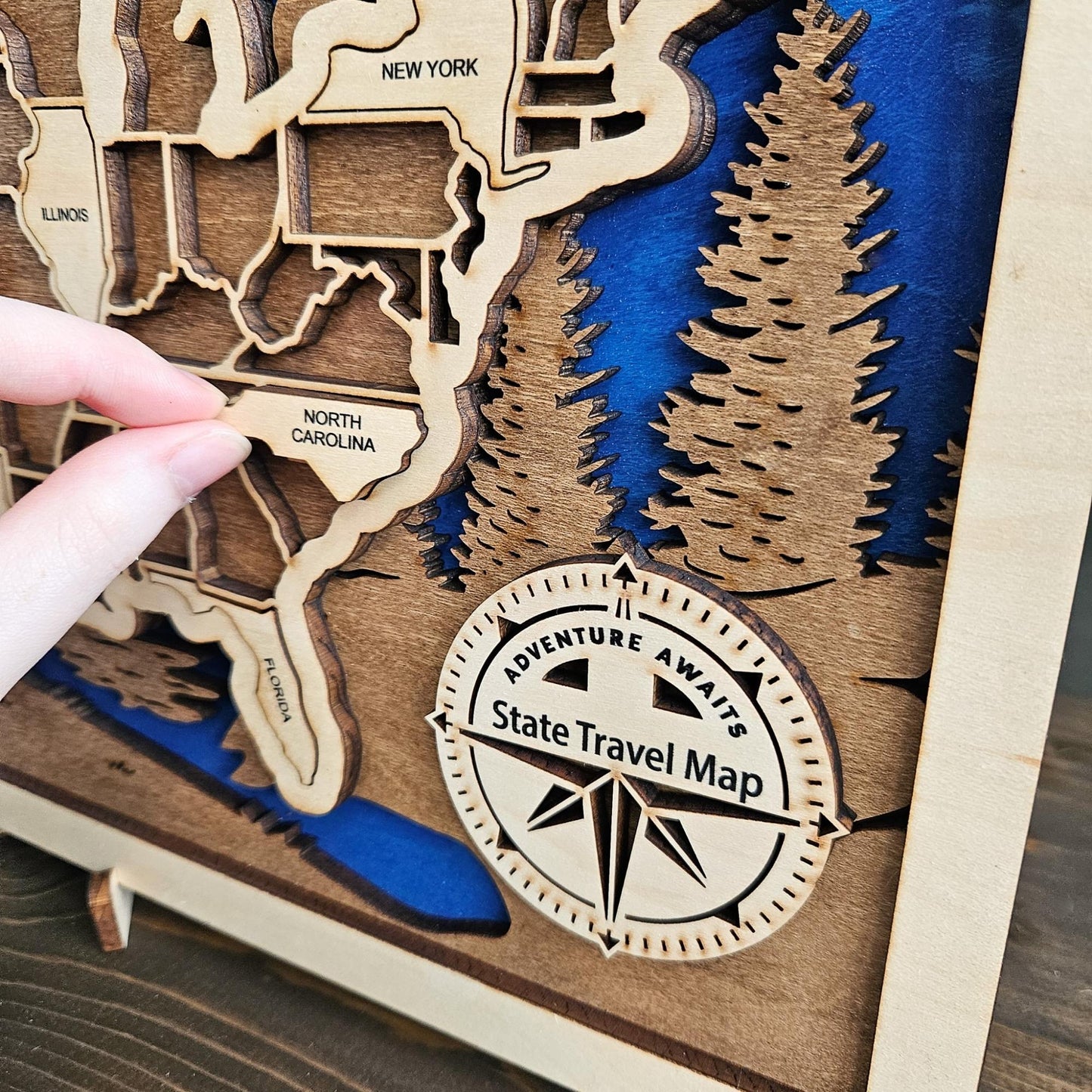 USA State Travel Map-Blue Background