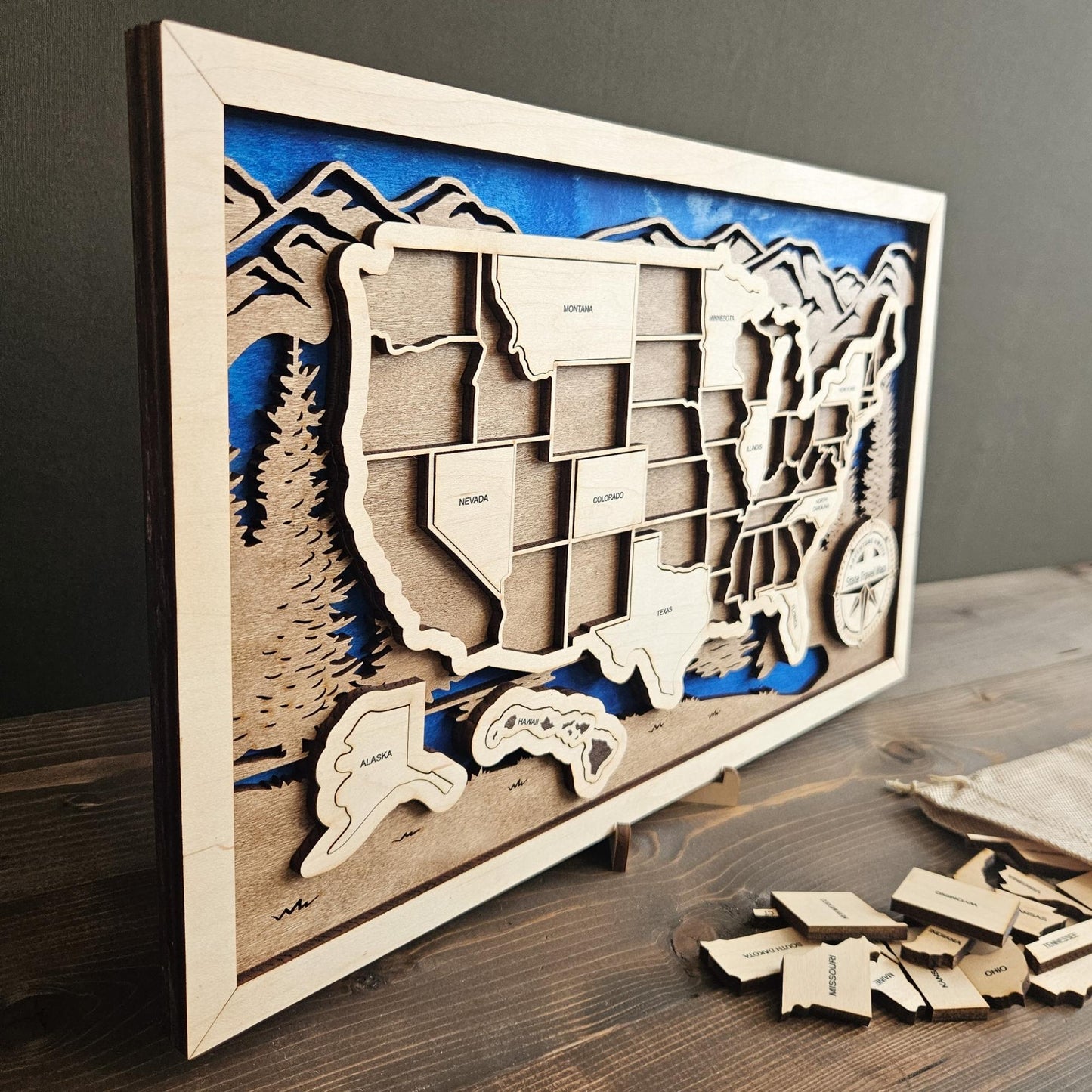 USA State Travel Map-Blue Background