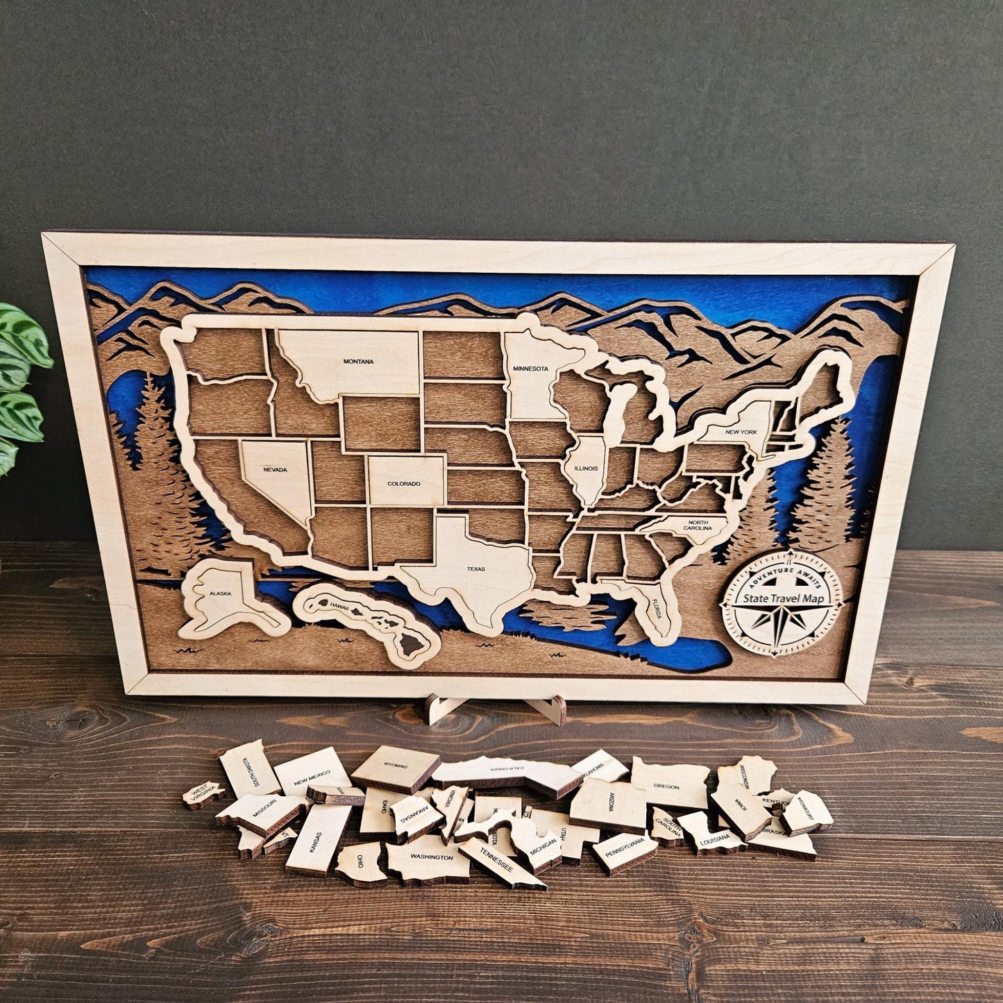 USA State Travel Map-Blue Background