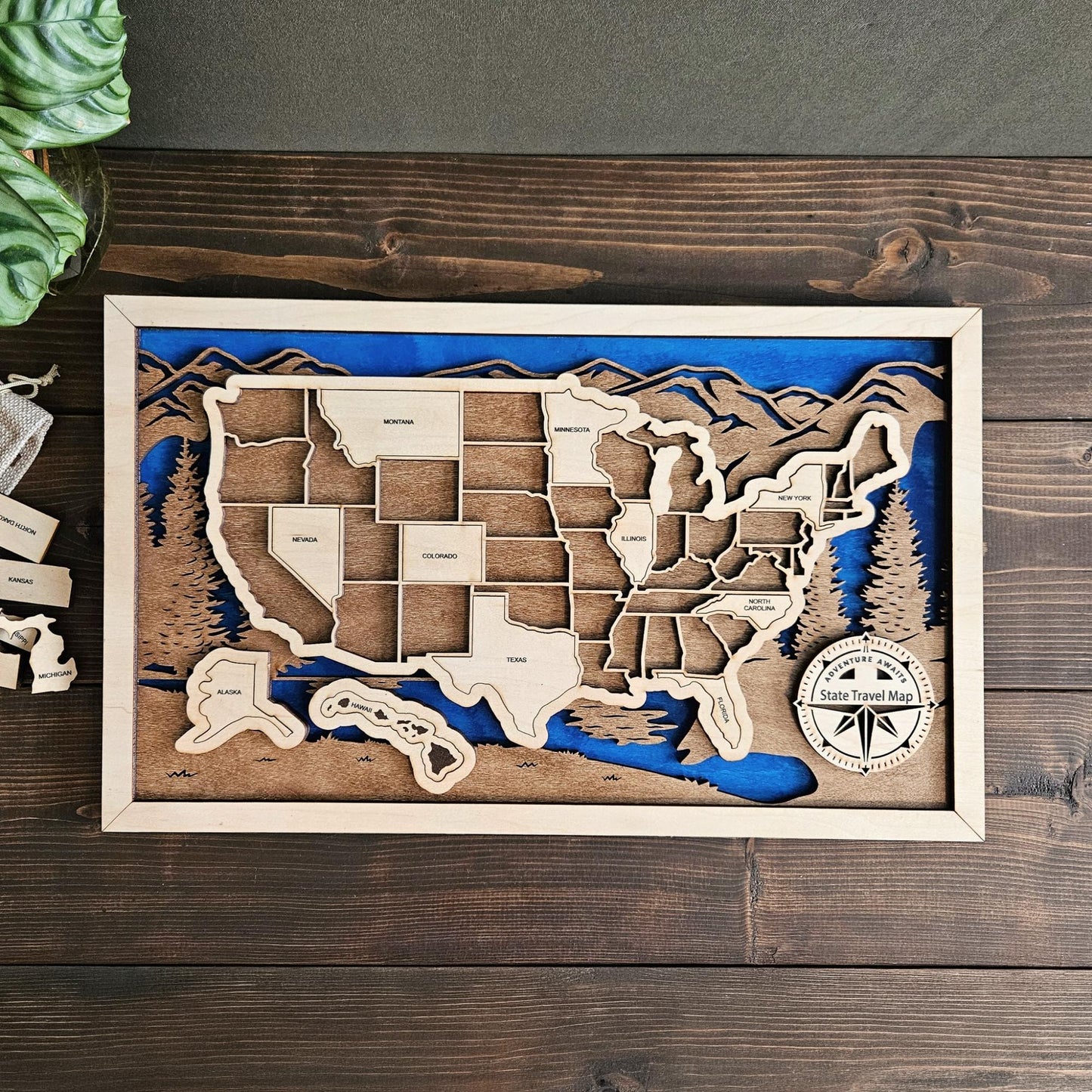 USA State Travel Map-Blue Background