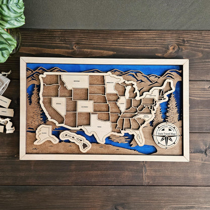 USA State Travel Map-Blue Background