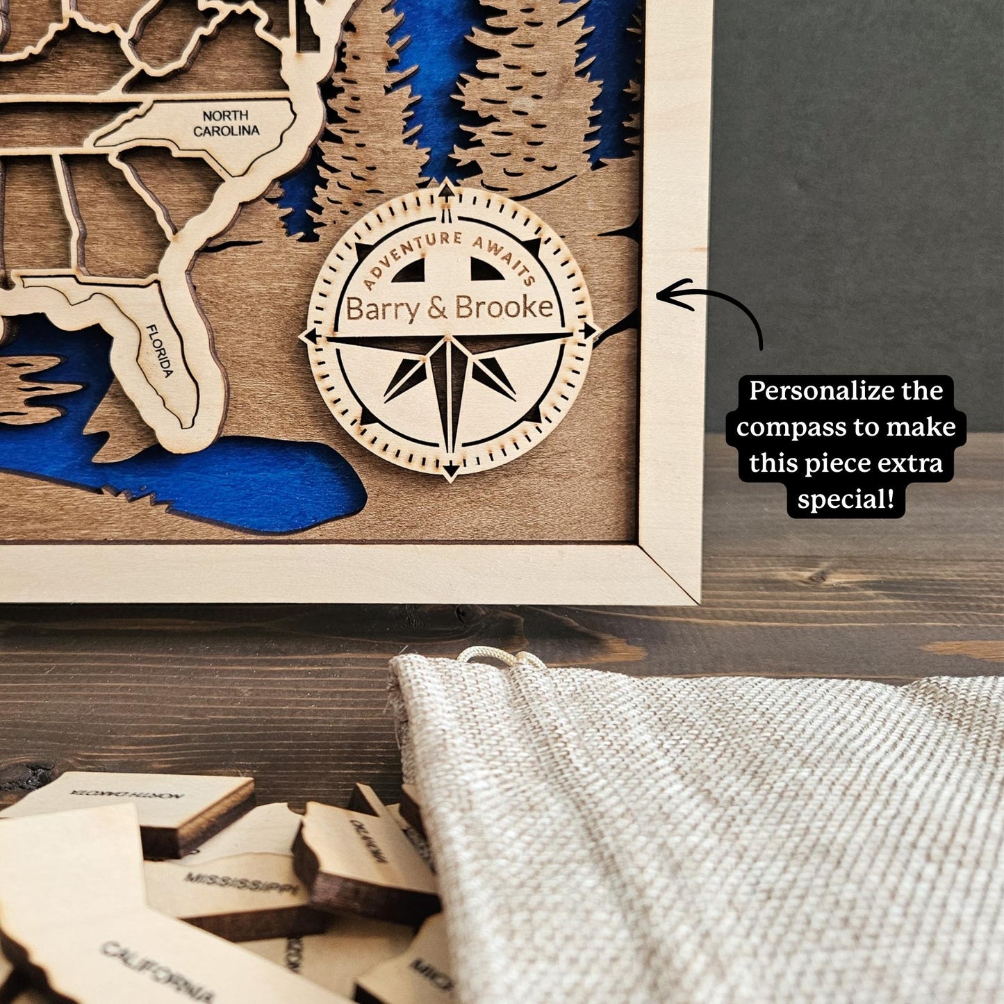 USA State Travel Map-Blue Background