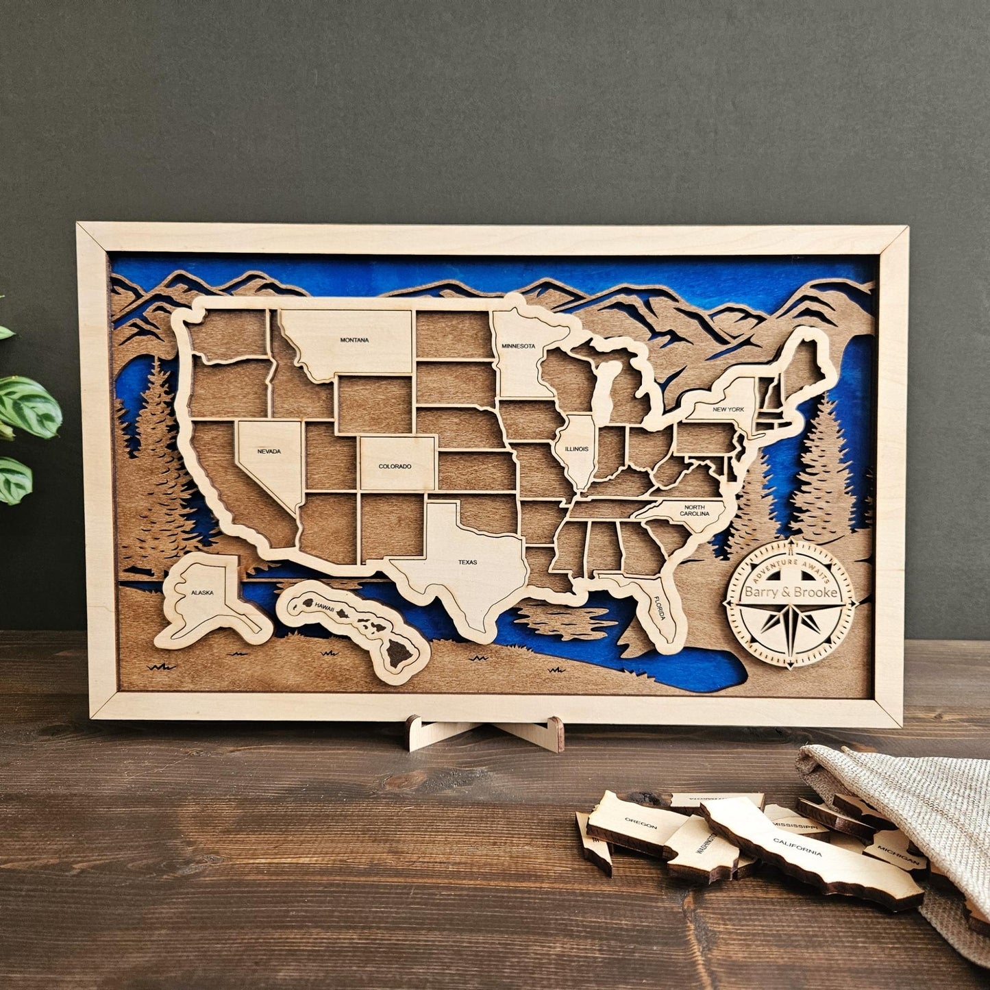 USA State Travel Map-Blue Background