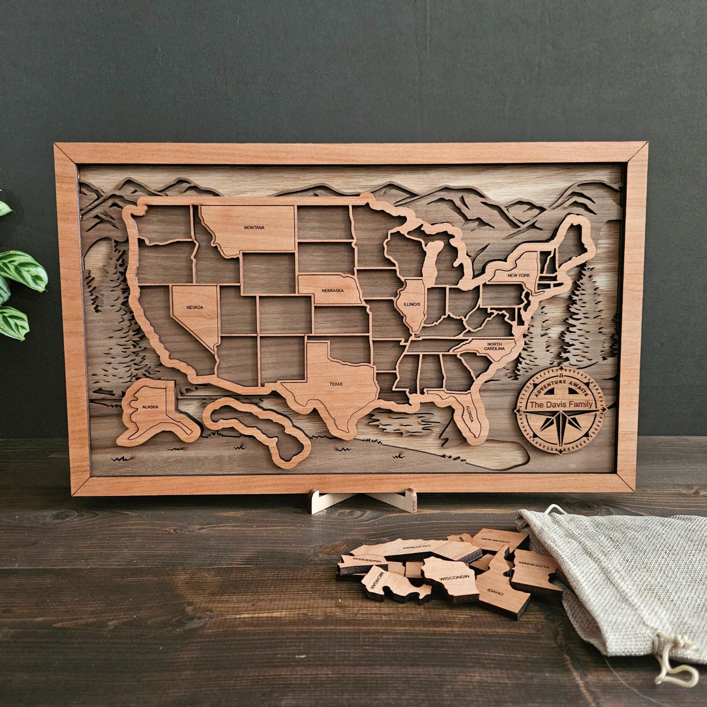 USA State Travel Map-Natural Wood