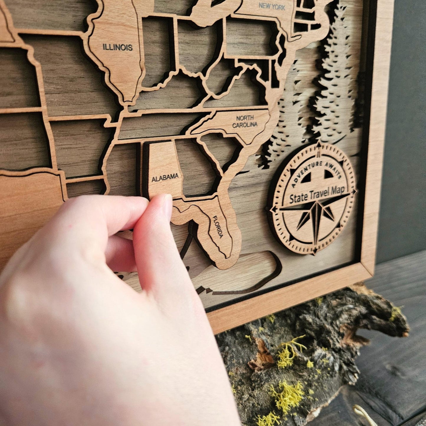 USA State Travel Map-Natural Wood
