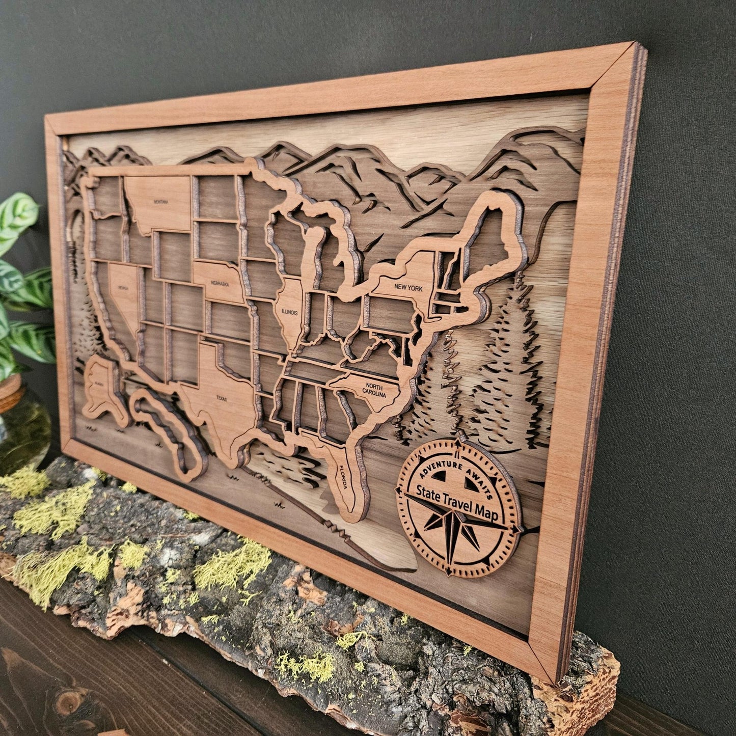USA State Travel Map-Natural Wood