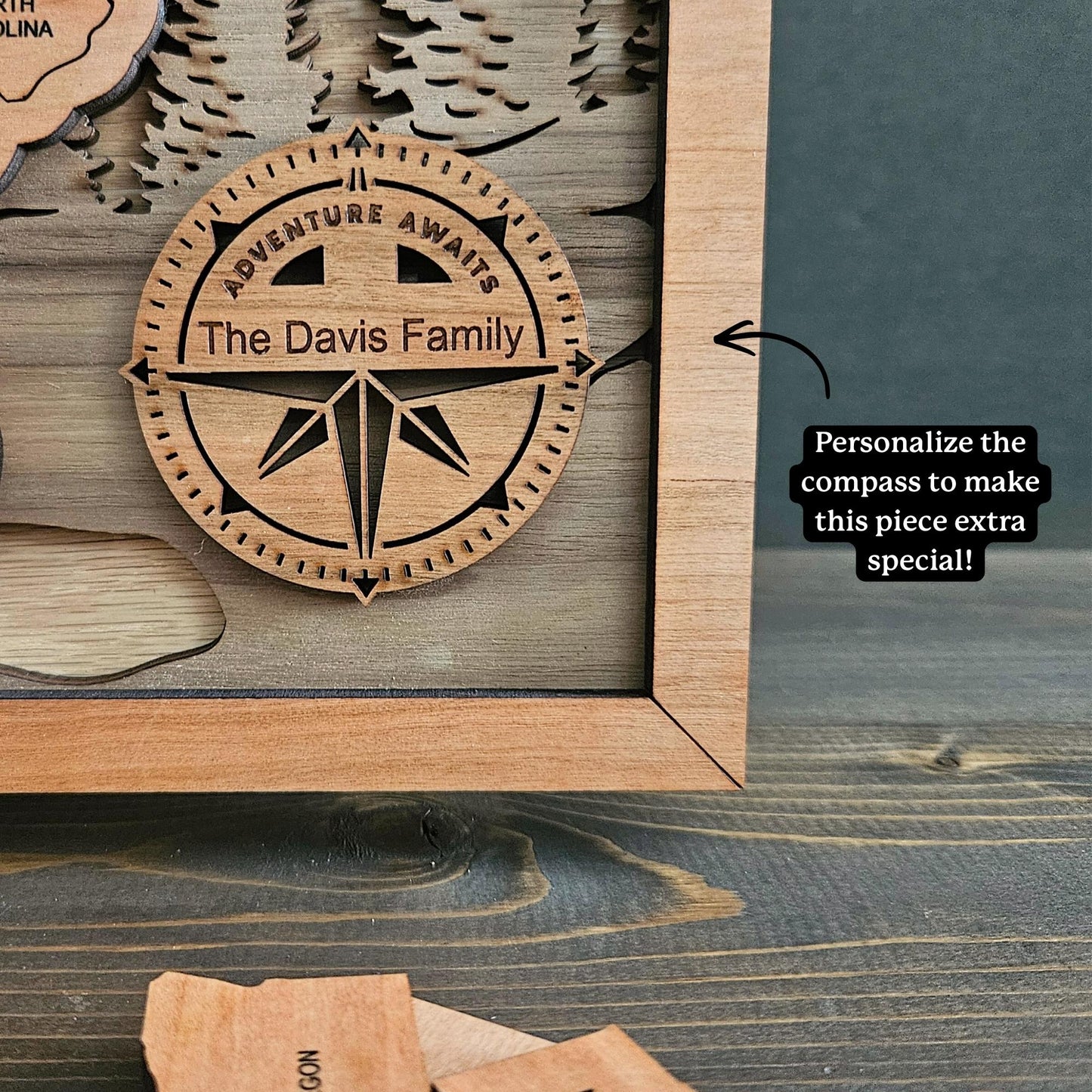 USA State Travel Map-Natural Wood