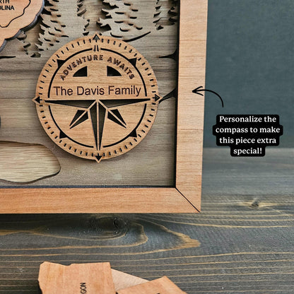 USA State Travel Map-Natural Wood