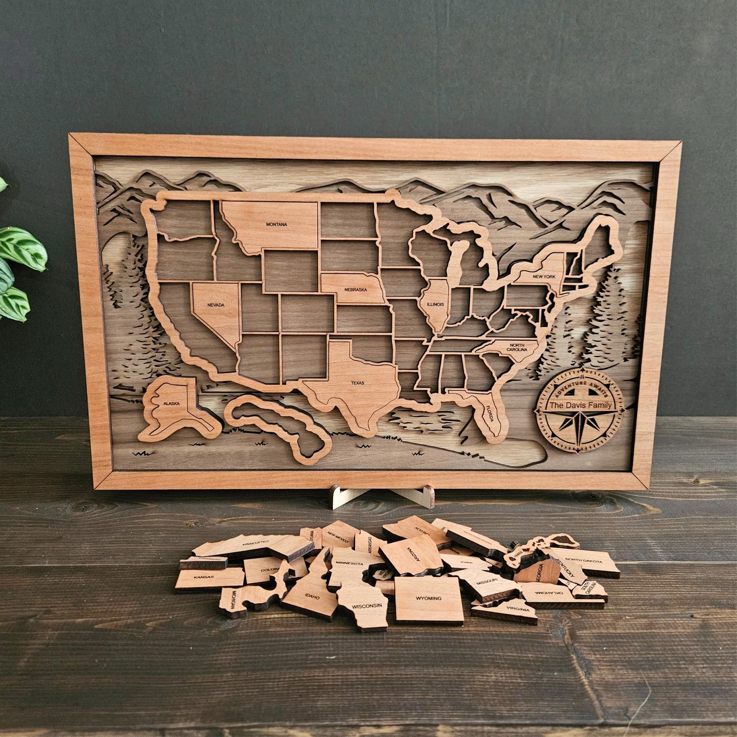 USA State Travel Map-Natural Wood