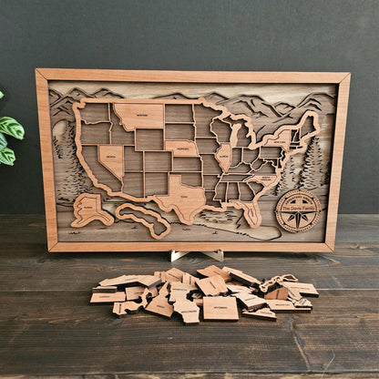 USA State Travel Map-Natural Wood
