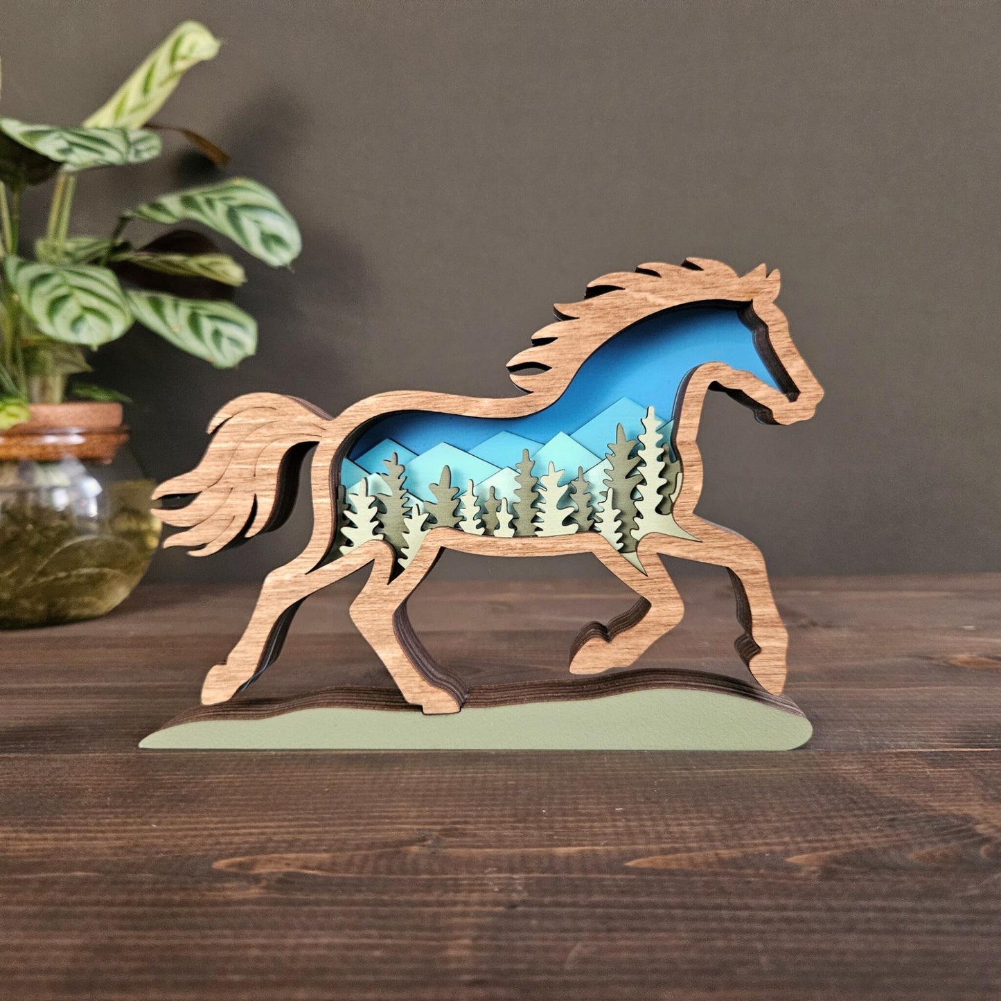 Layered Horse Art with Mountains & Trees