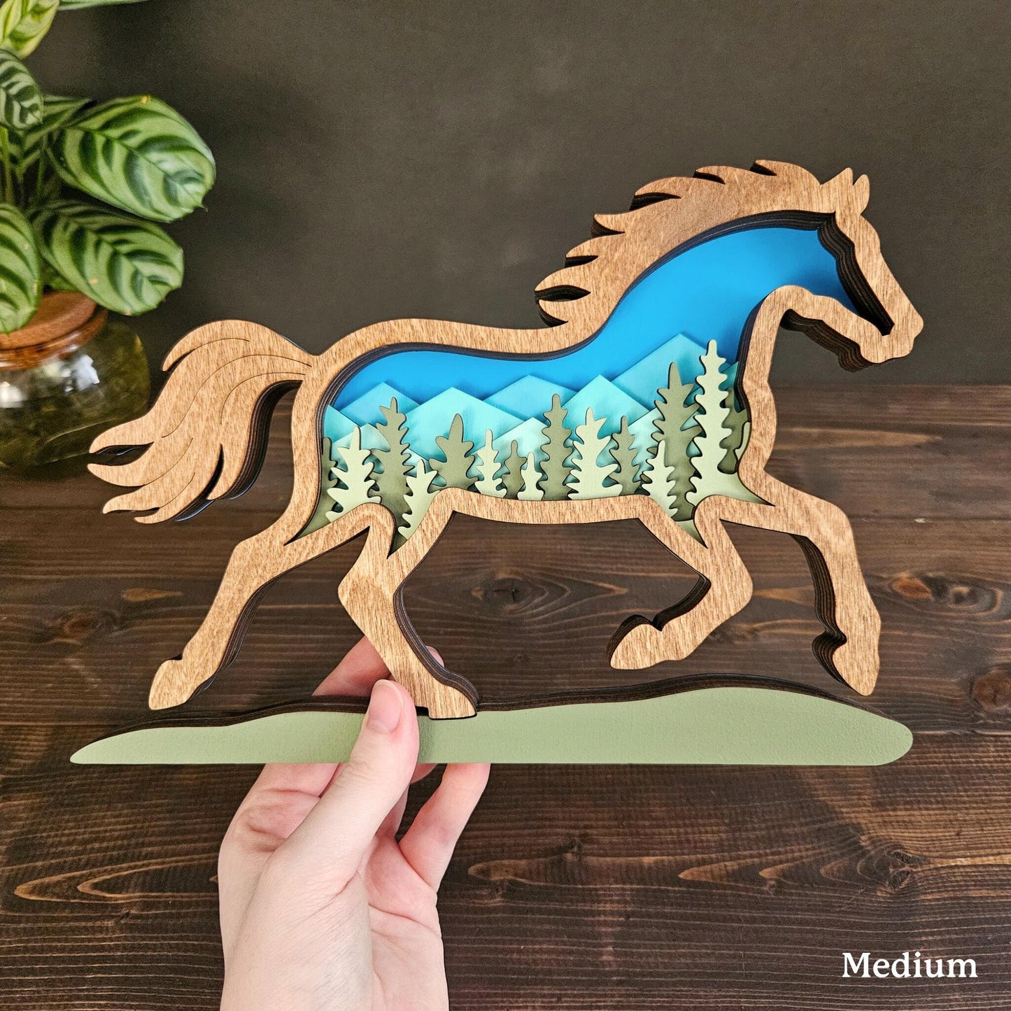 Layered Horse Art with Mountains & Trees