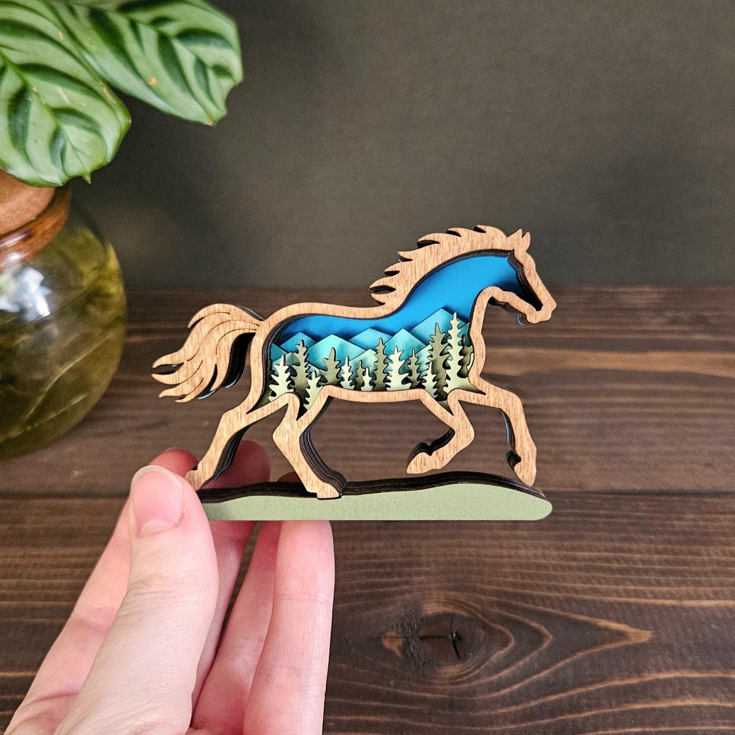 Layered Horse Art with Mountains & Trees