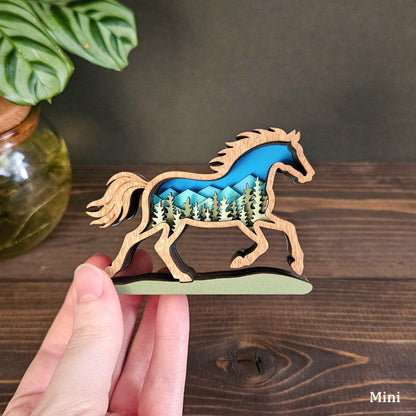 Layered Horse Art with Mountains & Trees