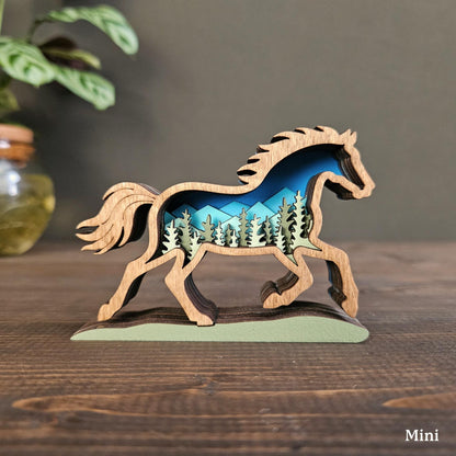 Layered Horse Art with Mountains & Trees