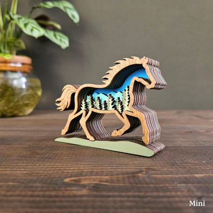 Layered Horse Art with Mountains & Trees