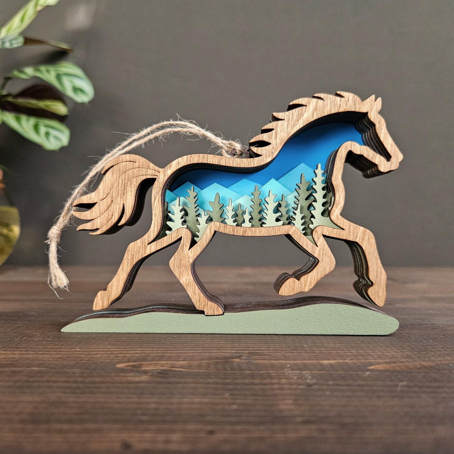 Layered Horse Art with Mountains & Trees
