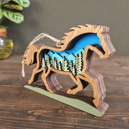 Layered Horse Art with Mountains & Trees