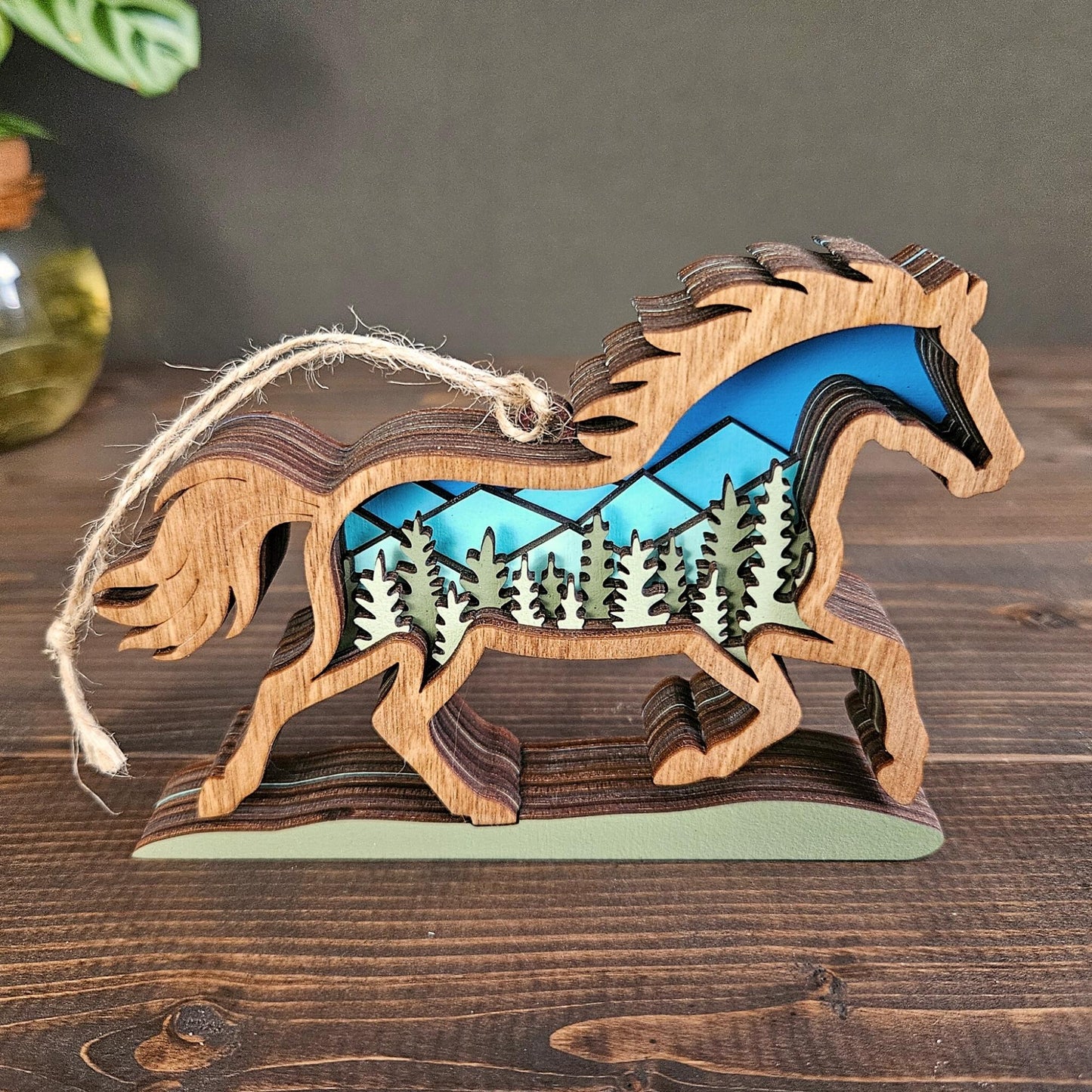 Layered Horse Art with Mountains & Trees