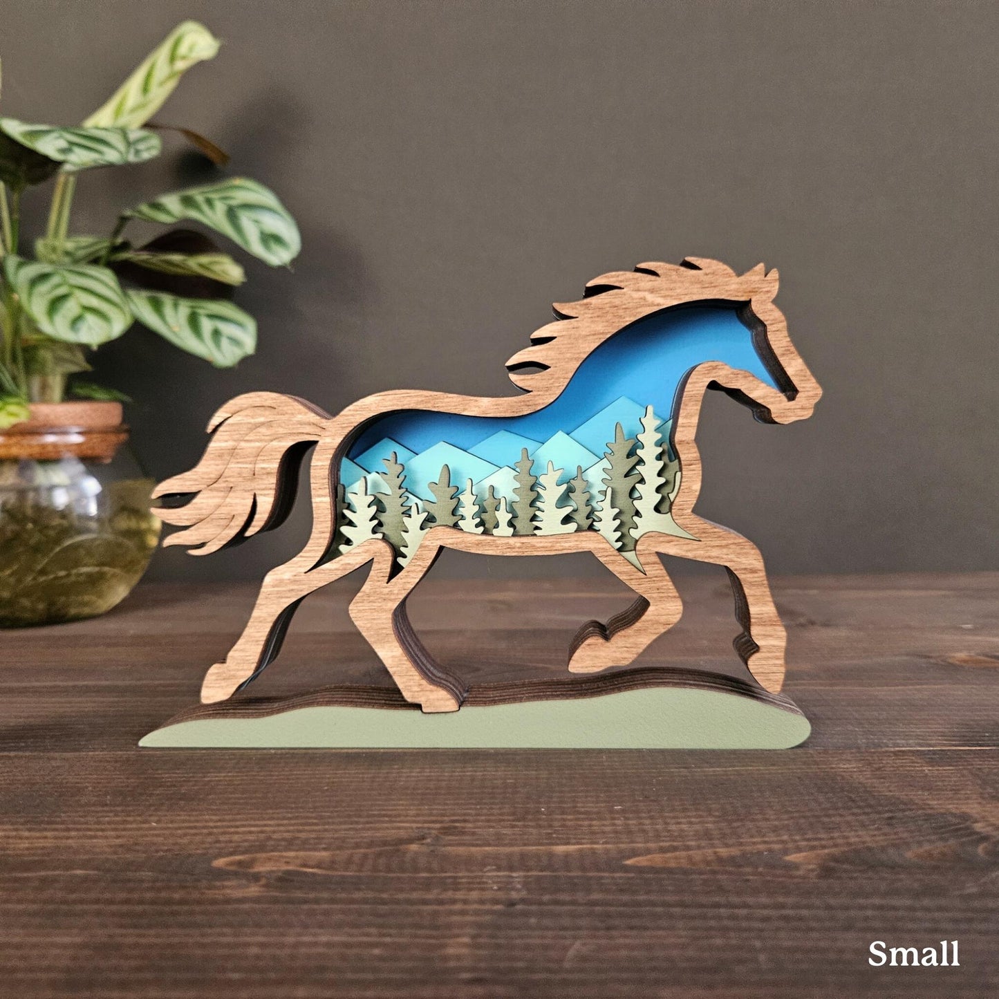 Layered Horse Art with Mountains & Trees