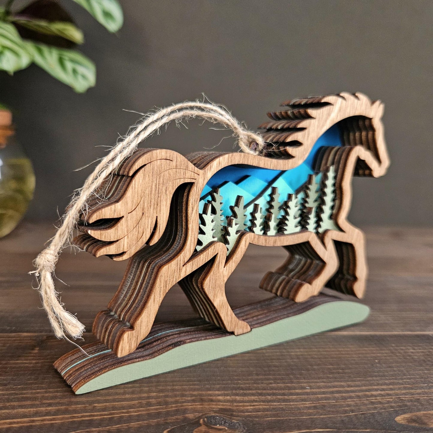 Layered Horse Art with Mountains & Trees
