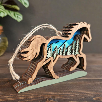 Layered Horse Art with Mountains & Trees