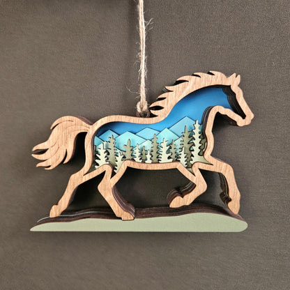 Layered Horse Art with Mountains & Trees