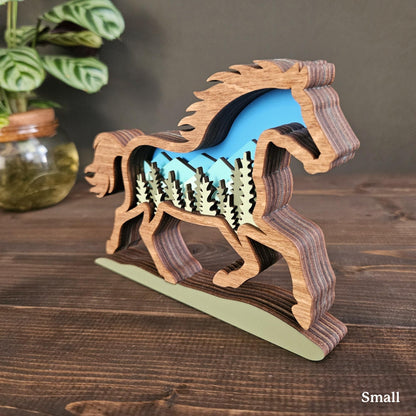 Layered Horse Art with Mountains & Trees