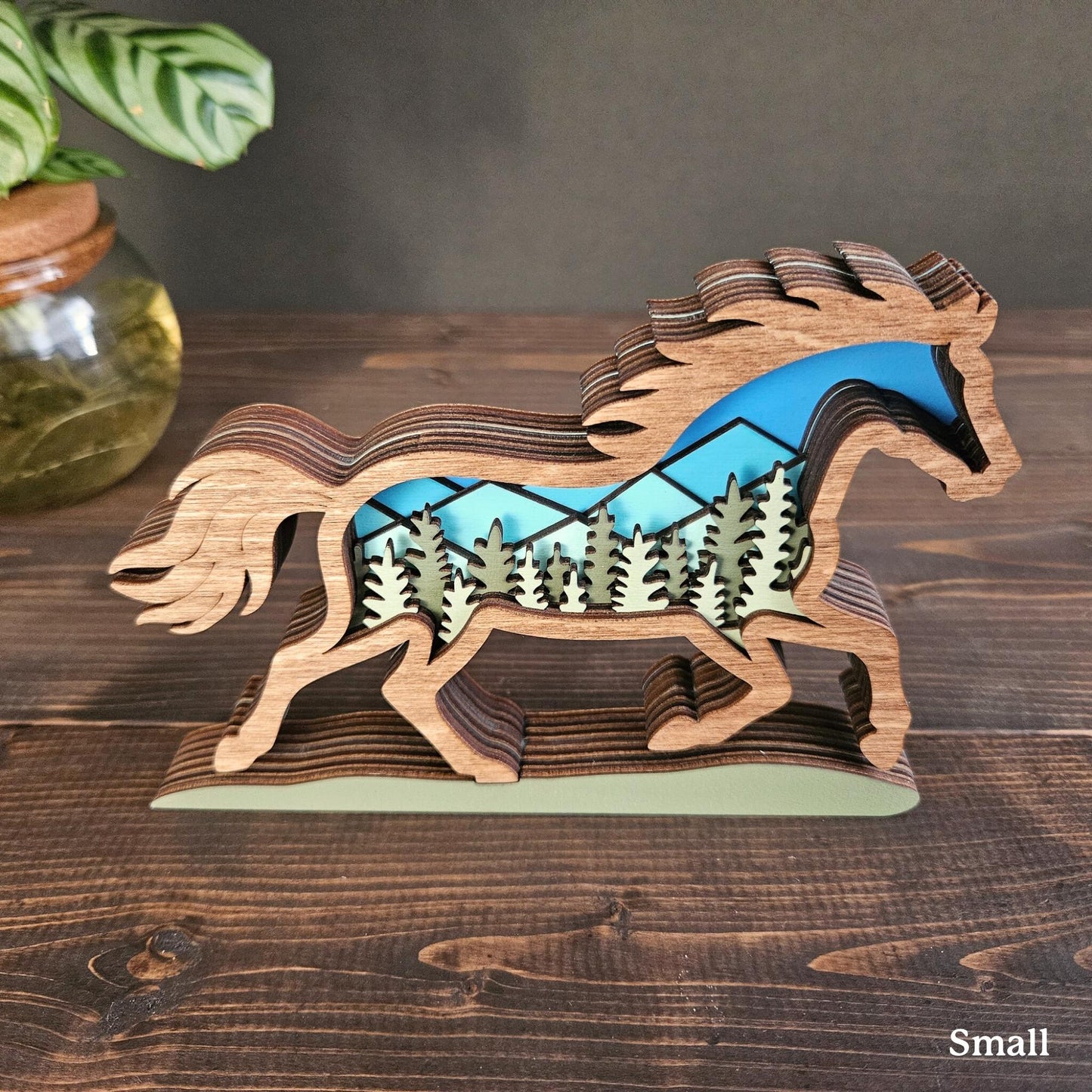 Layered Horse Art with Mountains & Trees