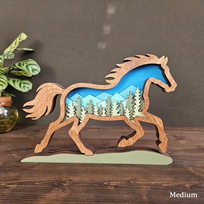 Layered Horse Art with Mountains & Trees