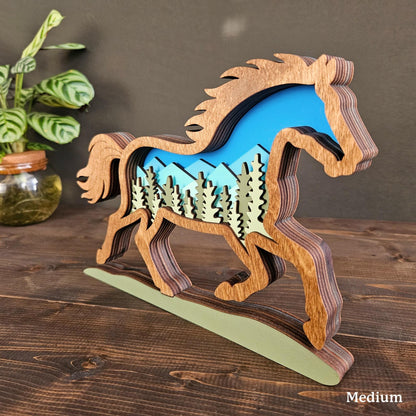 Layered Horse Art with Mountains & Trees