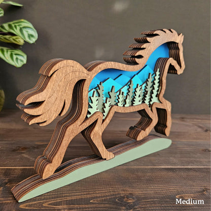 Layered Horse Art with Mountains & Trees