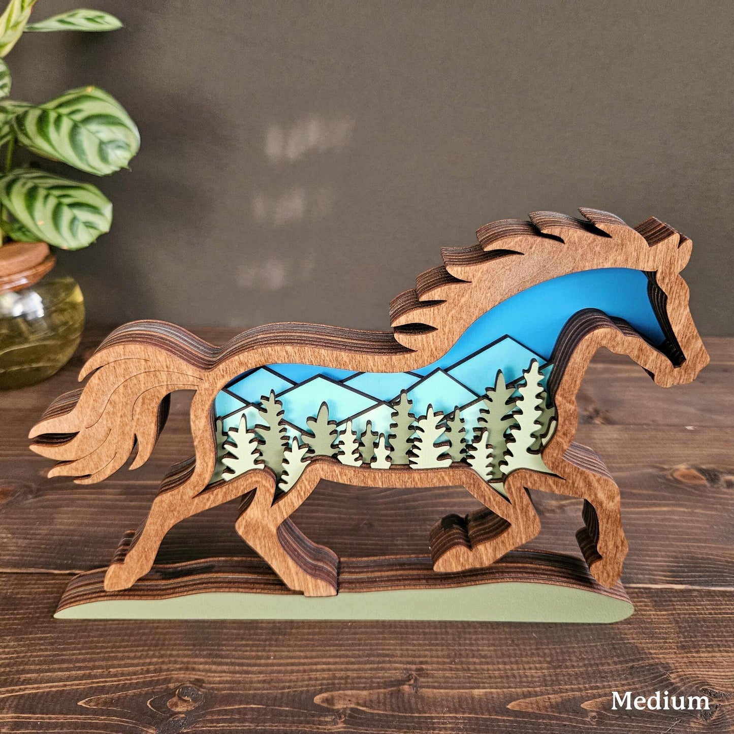 Layered Horse Art with Mountains & Trees
