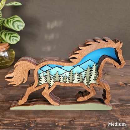 Layered Horse Art with Mountains & Trees