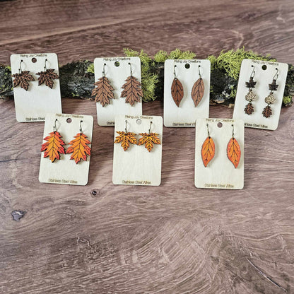 Sapele Wood Ash Leaf Fall Dangle Earrings