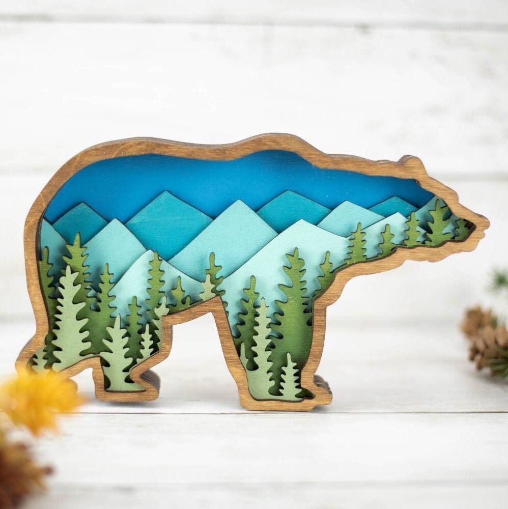 Bear Nursery Art with Mountains & Trees